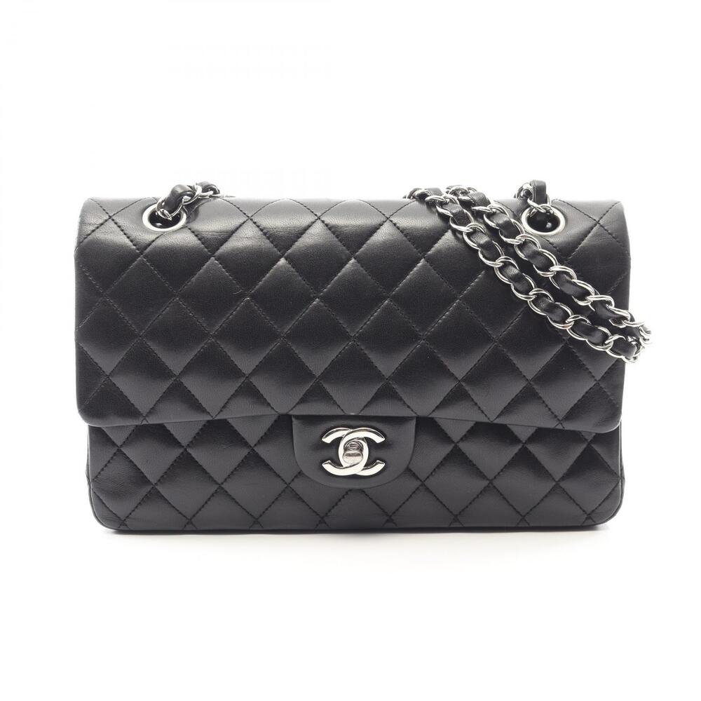 Chanel Matelasse Double Flap Shoulder Bag Lambskin Leather Black